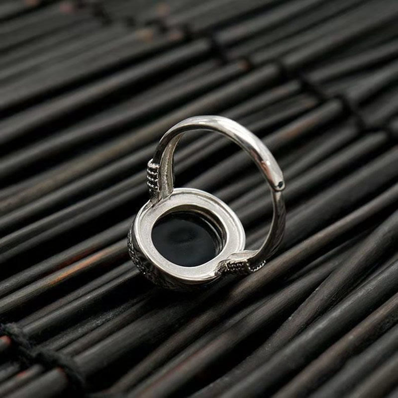 Bague de protection spirituelle réglable en onyx noir pour la force et la fortune