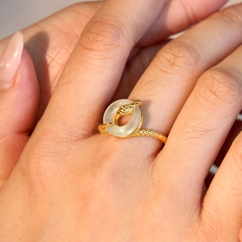 Bague ajustable en argent sterling 925 avec boucle de paix et pierre de calcédoine