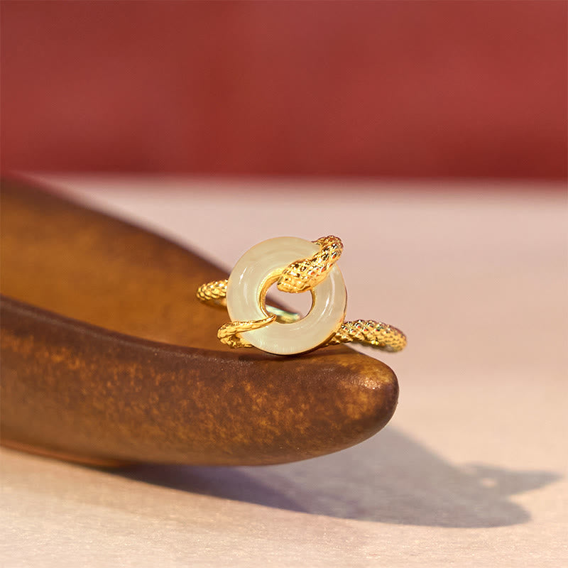 Bague ajustable en argent sterling 925 avec boucle de paix et pierre de calcédoine