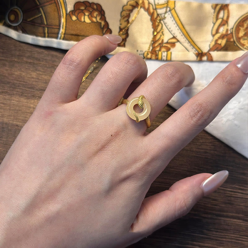 Bague ajustable en argent sterling 925 avec boucle de paix et pierre de calcédoine