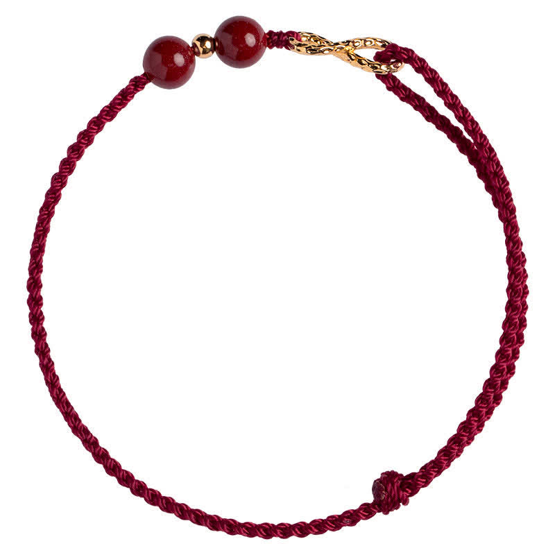 Bracelet de cheville réglable en fil rouge cinabre avec or 14 carats