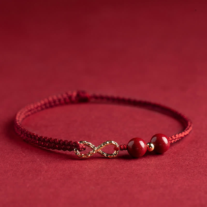Bracelet de cheville réglable en fil rouge cinabre avec or 14 carats