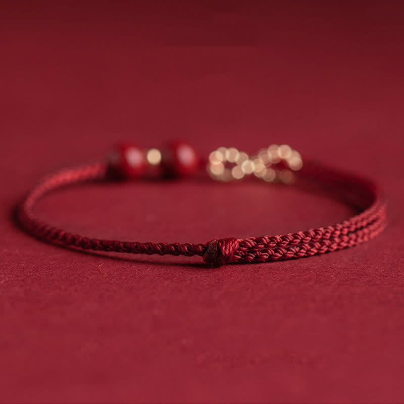 Bracelet de cheville réglable en fil rouge cinabre avec or 14 carats