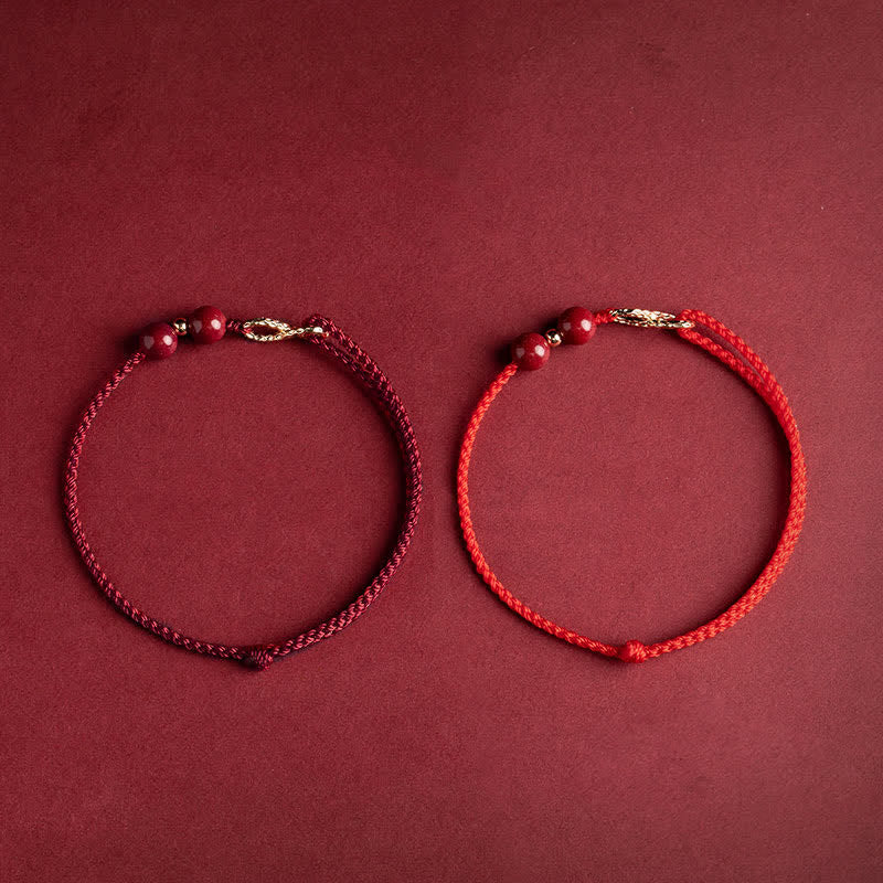Bracelet de cheville réglable en fil rouge cinabre avec or 14 carats