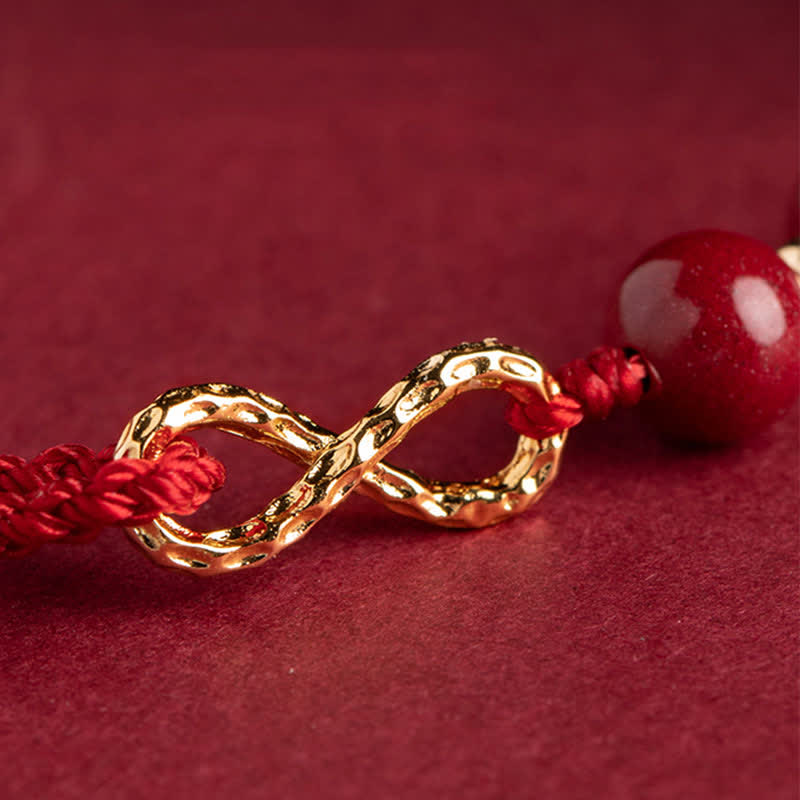 Bracelet de cheville réglable en fil rouge cinabre avec or 14 carats