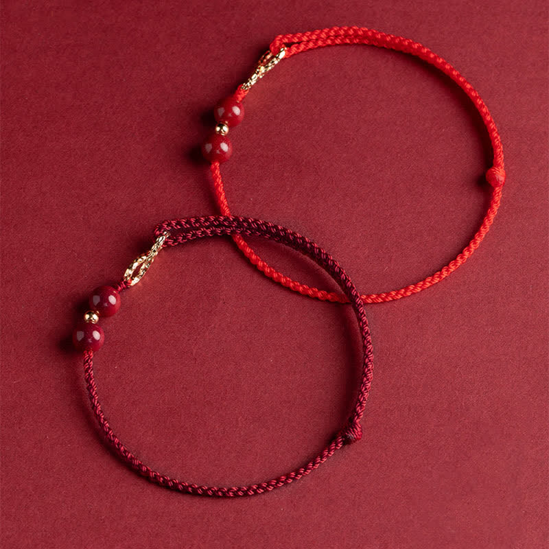 Bracelet de cheville réglable en fil rouge cinabre avec or 14 carats