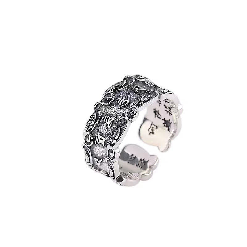 Bague réglable en cuivre Om Mani Padme Hum pour la paix et la sagesse