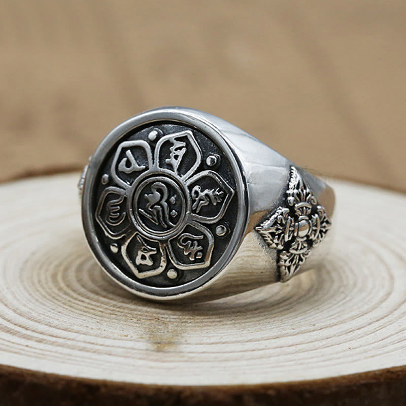 Bague rotative réglable en cuivre Om Mani Padme Hum