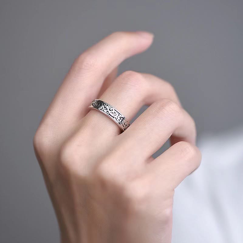 Bague ajustable en cuivre avec fleur de la dynastie Tang pour la chance