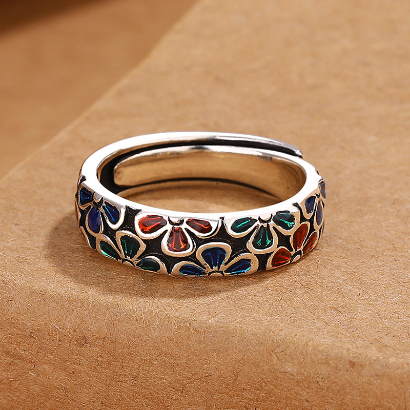 Bague de guérison spirituelle réglable en cuivre avec fleurs de prunier