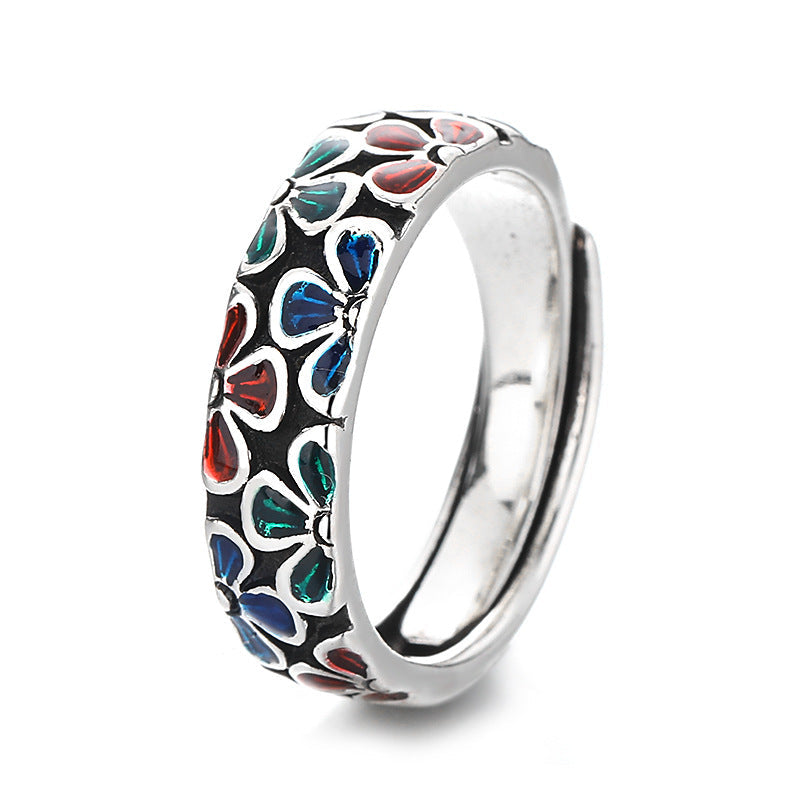 Bague de guérison spirituelle réglable en cuivre avec fleurs de prunier
