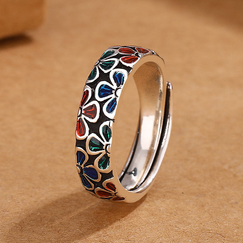 Bague de guérison spirituelle réglable en cuivre avec fleurs de prunier