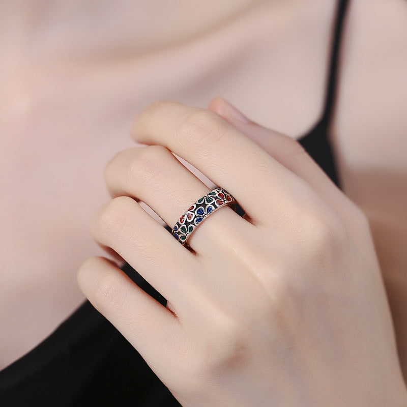 Bague de guérison spirituelle réglable en cuivre avec fleurs de prunier