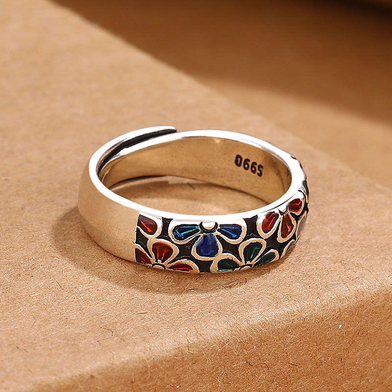 Bague de guérison spirituelle réglable en cuivre avec fleurs de prunier