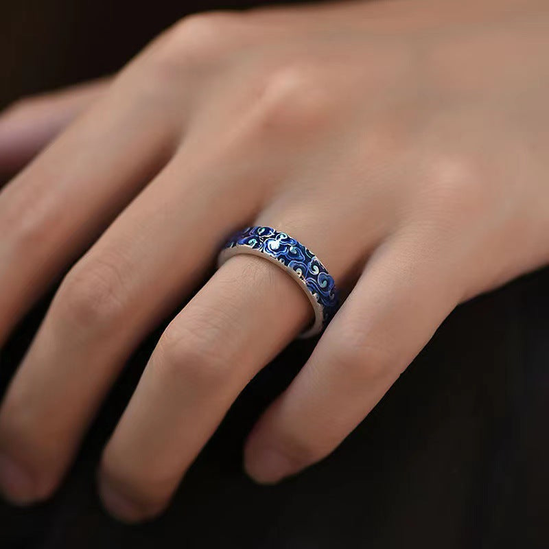 Bague spirituelle réglable en cuivre avec motif de nuages ​​de bon augure