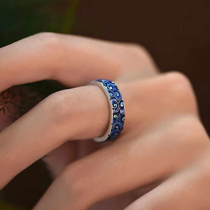 Bague spirituelle réglable en cuivre avec motif de nuages ​​de bon augure