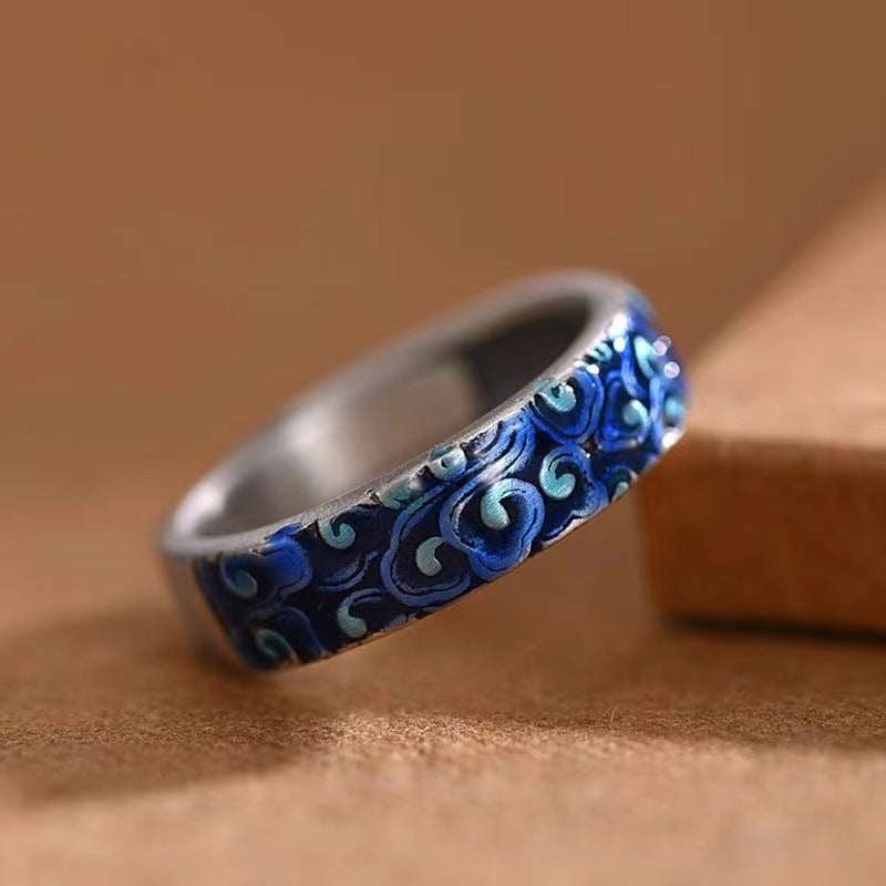 Bague spirituelle réglable en cuivre avec motif de nuages ​​de bon augure