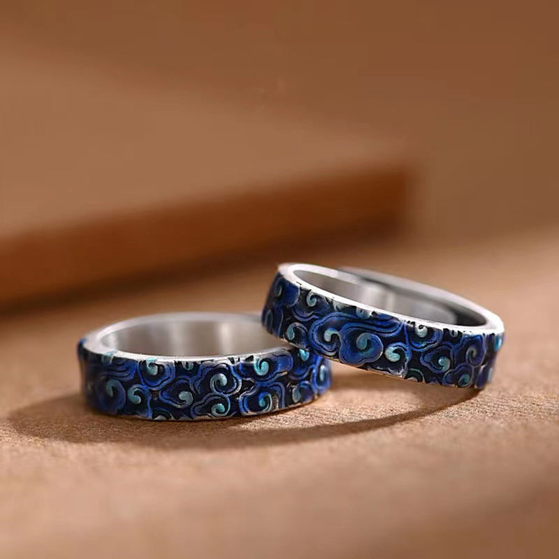Bague spirituelle réglable en cuivre avec motif de nuages ​​de bon augure