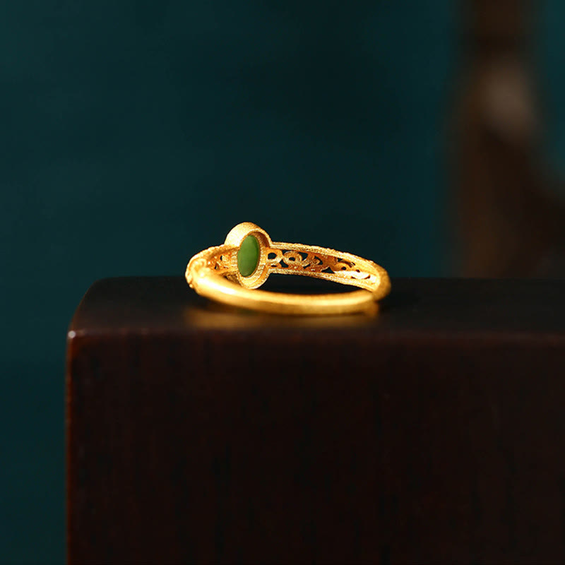 Bague porte-bonheur ajustable en jade cyan pour le succès et la guérison