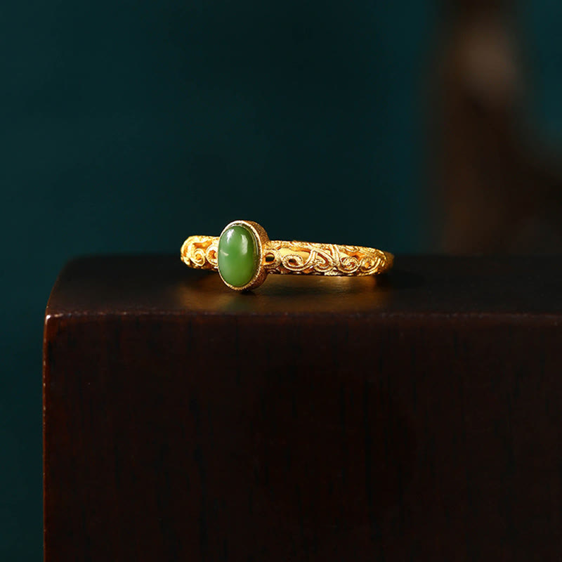 Bague porte-bonheur ajustable en jade cyan pour le succès et la guérison