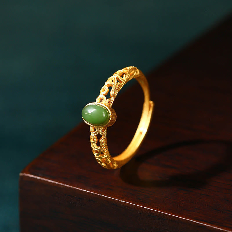 Bague porte-bonheur ajustable en jade cyan pour le succès et la guérison