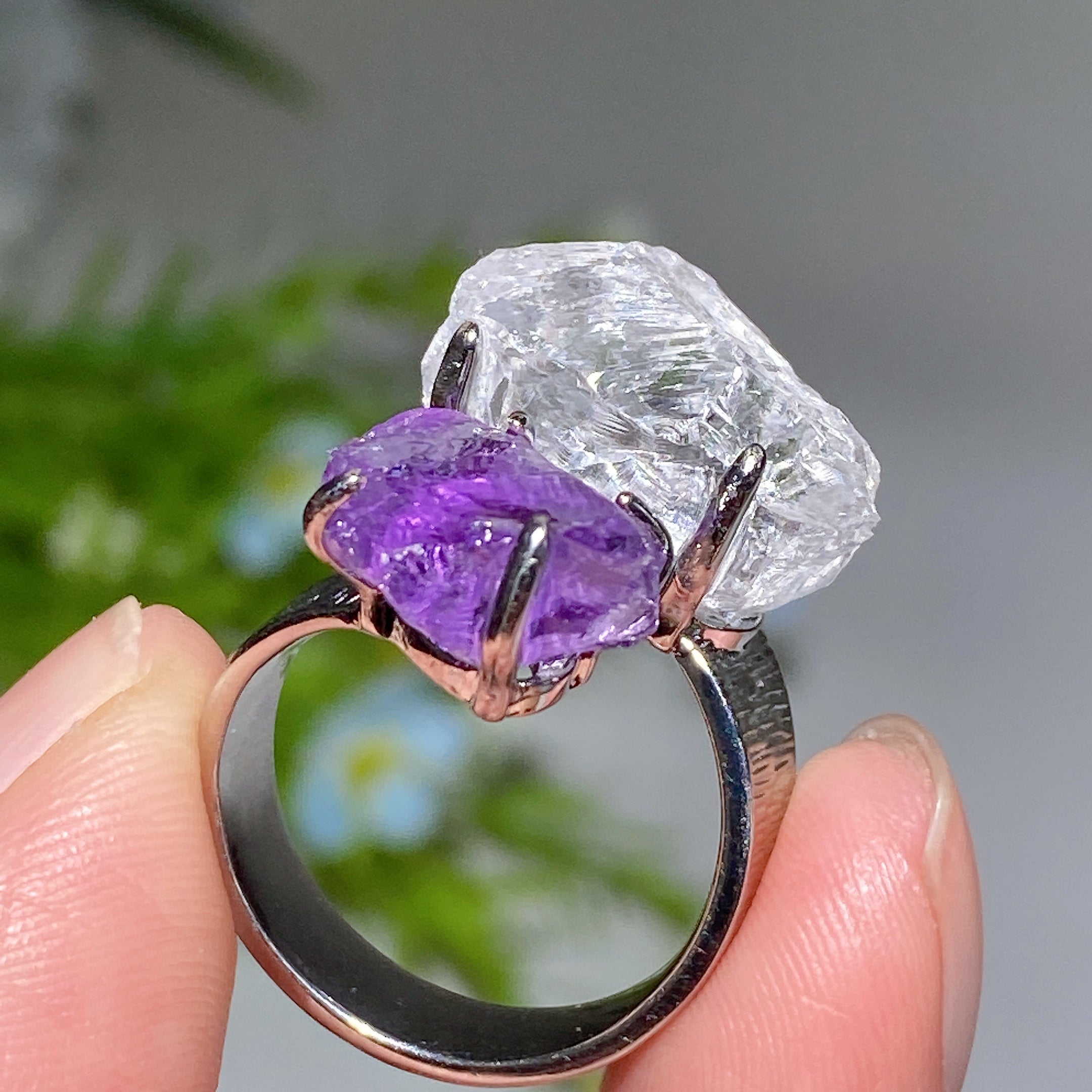 Adjustable Double Raw Crystal Stone Spiritual Ring Healing Energy