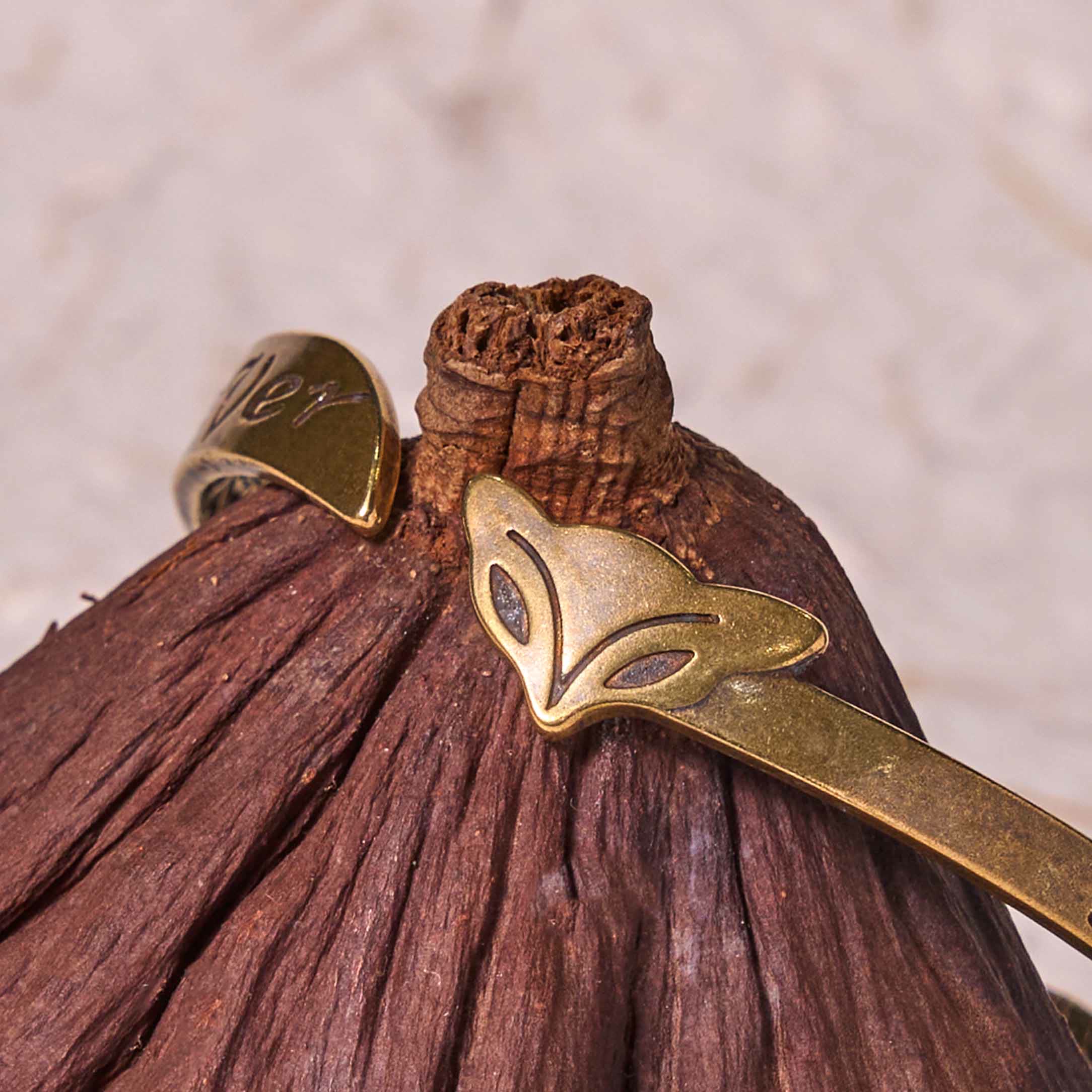 Bracelet jonc spirituel réglable en cuivre avec tête de renard