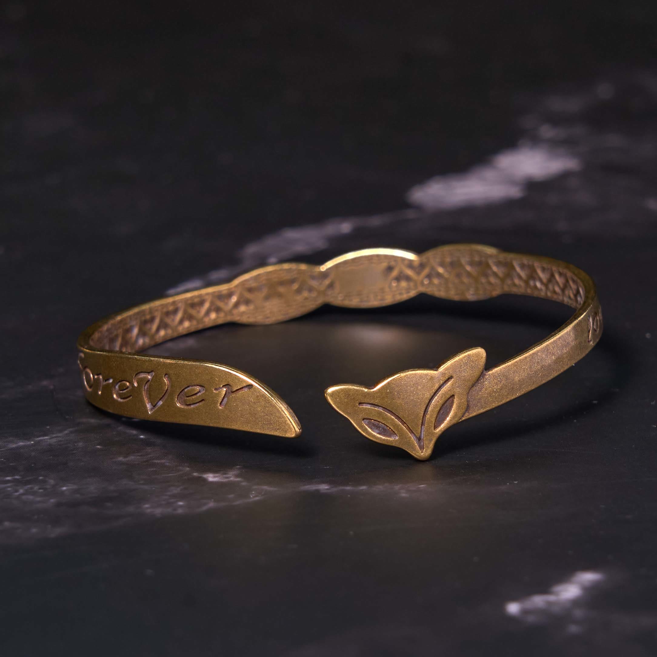 Bracelet jonc spirituel réglable en cuivre avec tête de renard