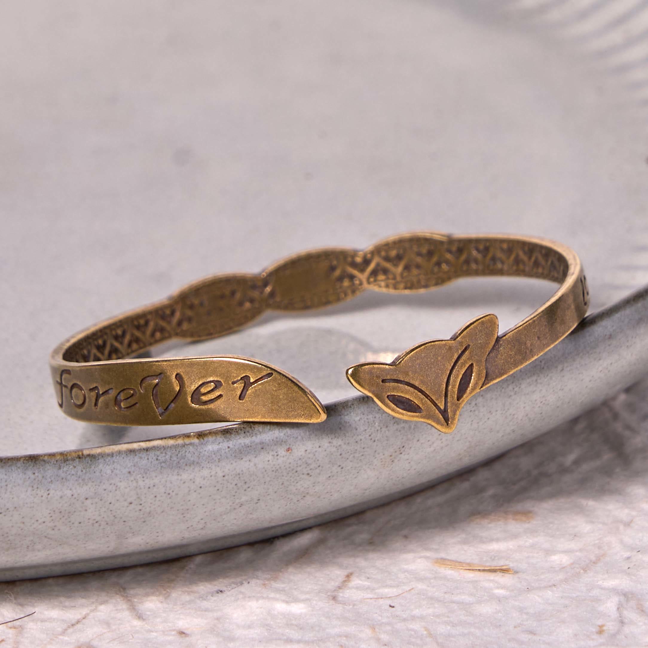 Bracelet jonc spirituel réglable en cuivre avec tête de renard