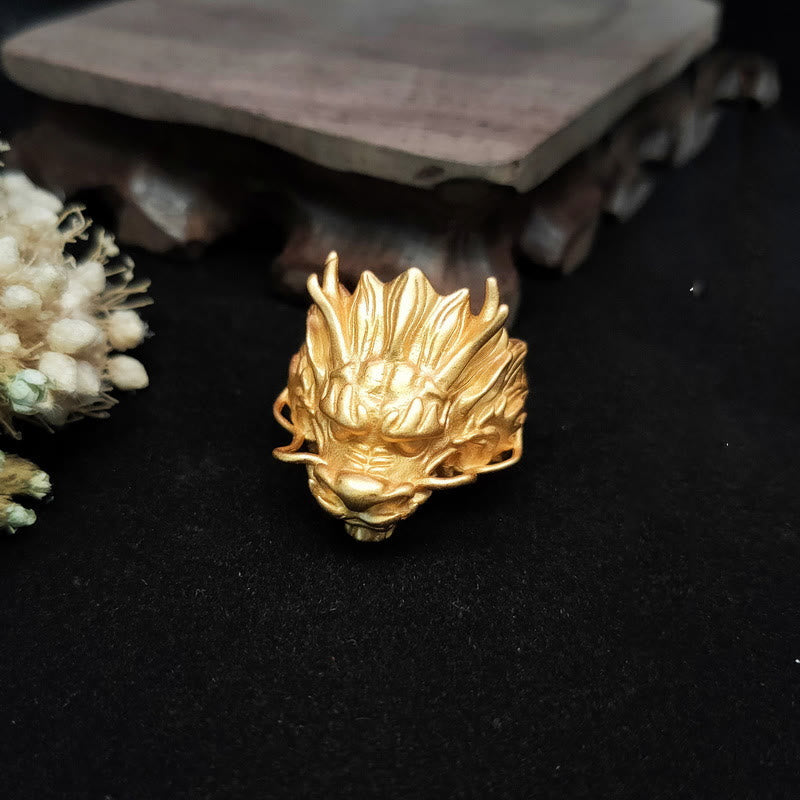 Bague de protection porte-bonheur réglable en forme de dragon doré
