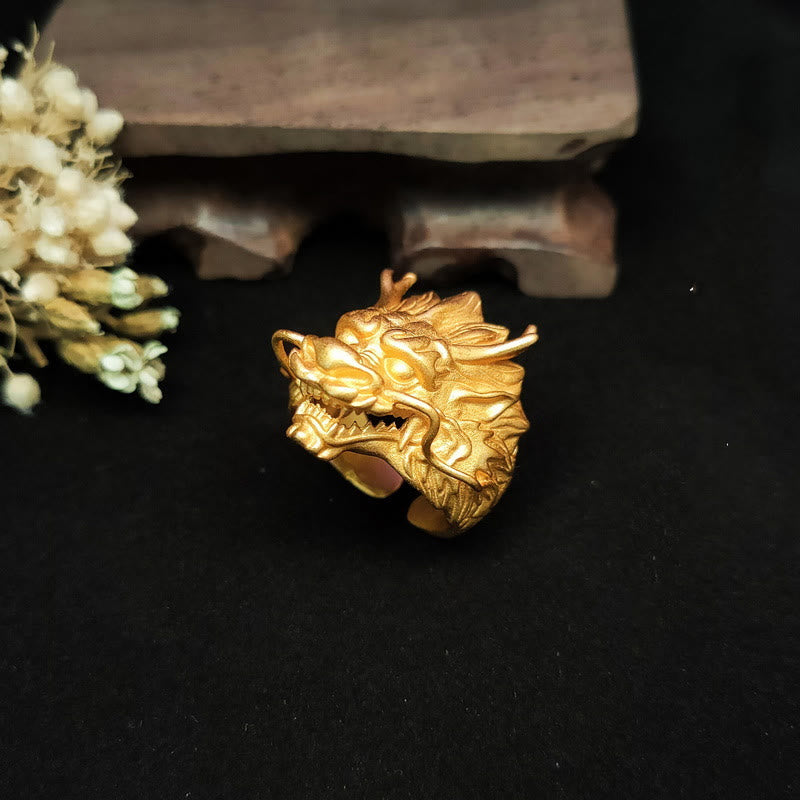 Bague de protection porte-bonheur réglable en forme de dragon doré