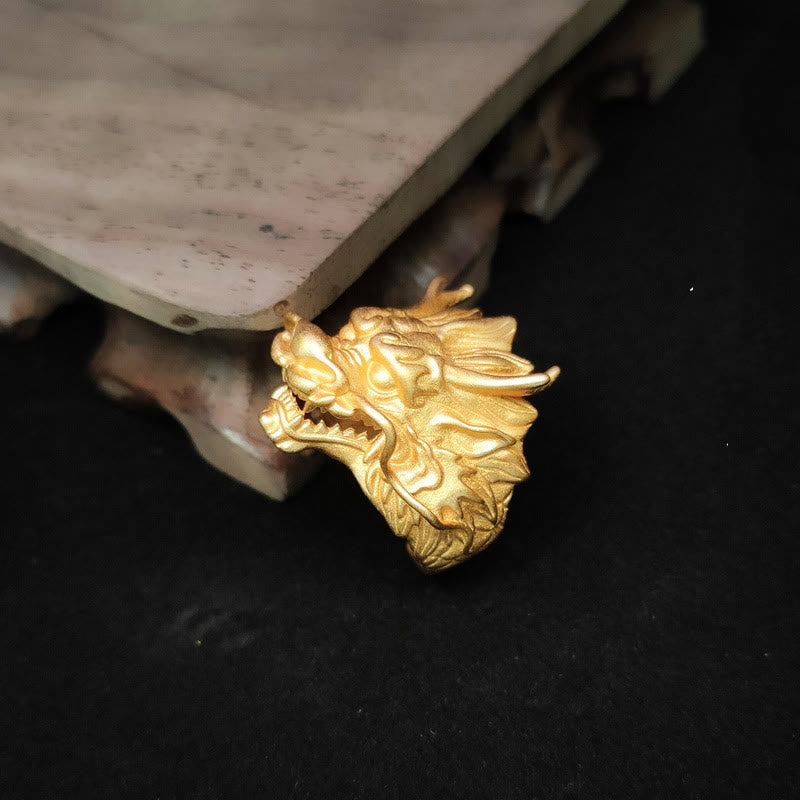Bague de protection porte-bonheur réglable en forme de dragon doré
