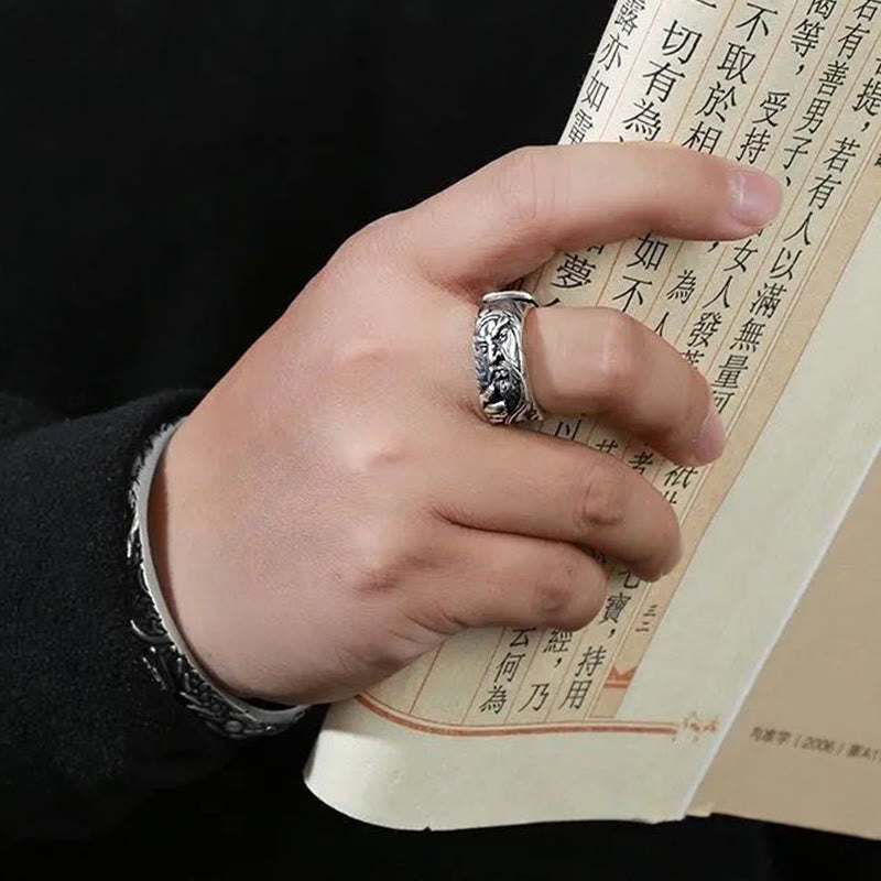 Bague de richesse réglable Guan Gong Nuages ​​de bon augure en cuivre