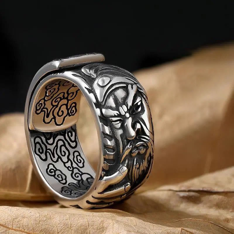 Bague de richesse réglable Guan Gong Nuages ​​de bon augure en cuivre