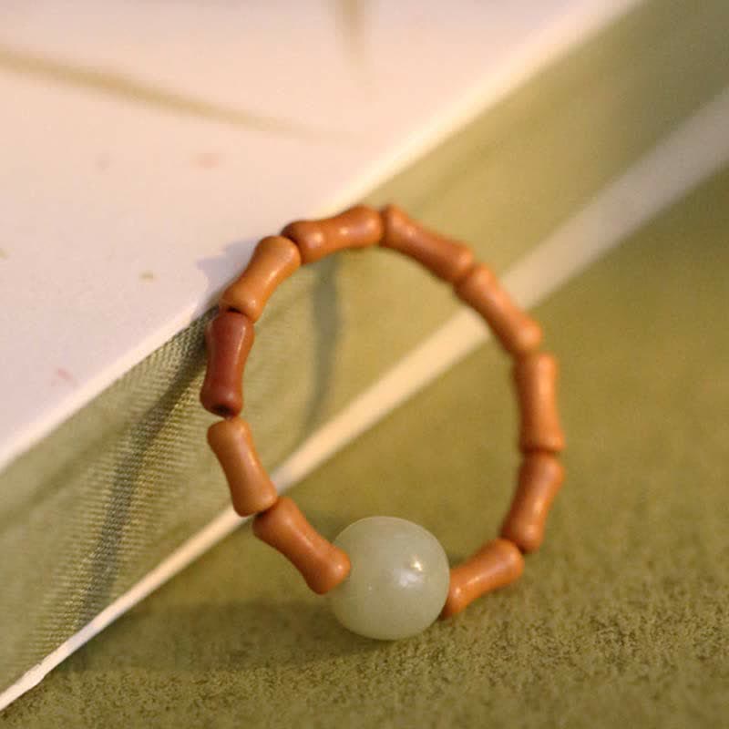 Bague porte-bonheur ajustable en jade Hetian et bambou