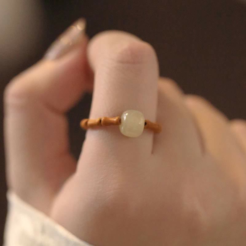 Bague porte-bonheur ajustable en jade Hetian et bambou