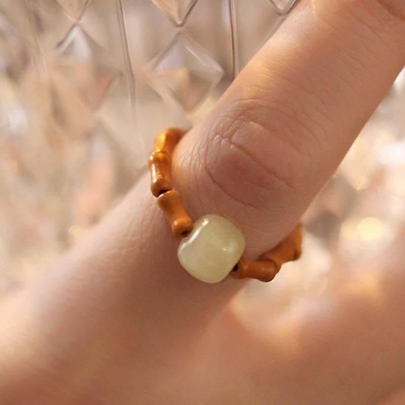 Bague porte-bonheur ajustable en jade Hetian et bambou