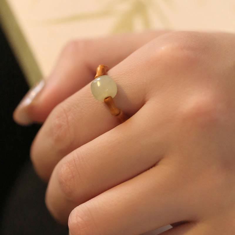 Bague porte-bonheur ajustable en jade Hetian et bambou
