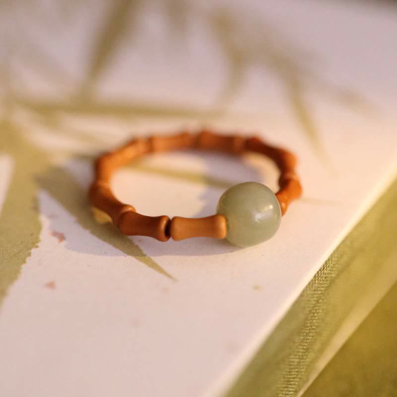 Bague porte-bonheur ajustable en jade Hetian et bambou