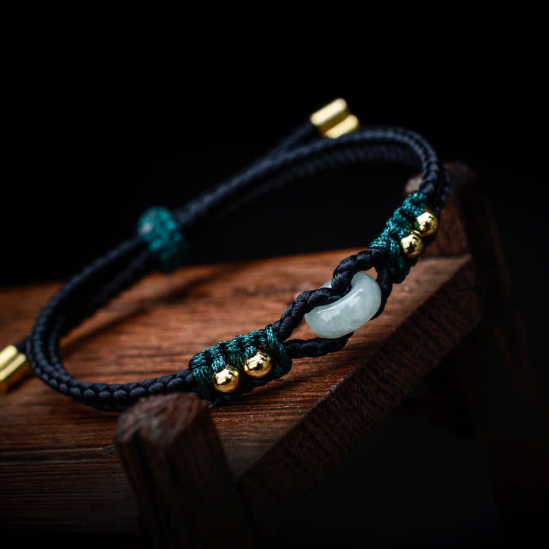 Bracelet en jade réglable avec boucle de paix pour l'abondance