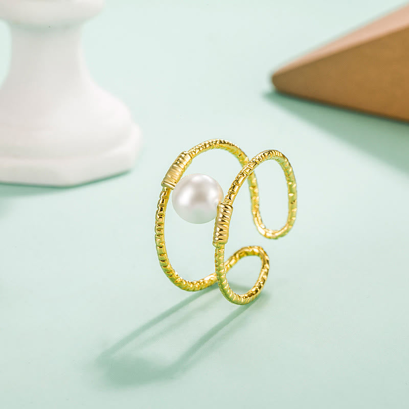 Bague porte-bonheur réglable en cuivre à double couche de perles de jade et de perles