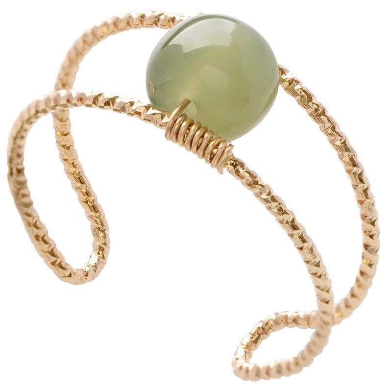 Bague porte-bonheur réglable en cuivre à double couche de perles de jade et de perles
