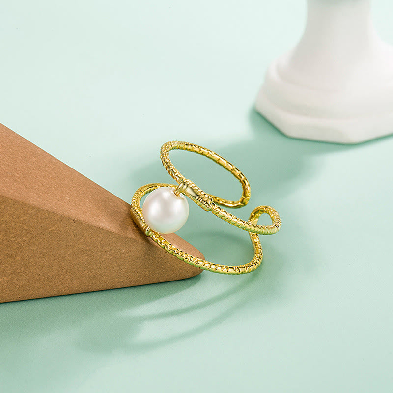 Bague porte-bonheur réglable en cuivre à double couche de perles de jade et de perles