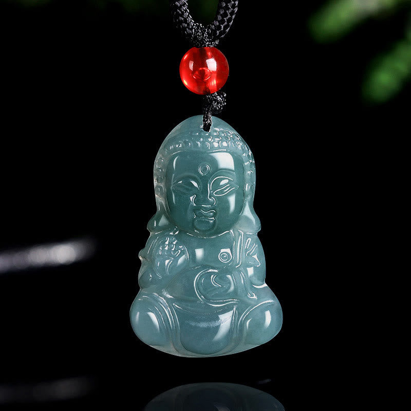 Collier pendentif Bouddha de la prospérité en jade réglable 60 cm