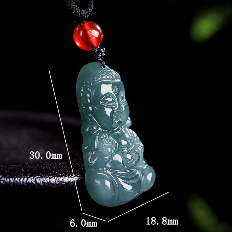 Collier pendentif Bouddha de la prospérité en jade réglable 60 cm