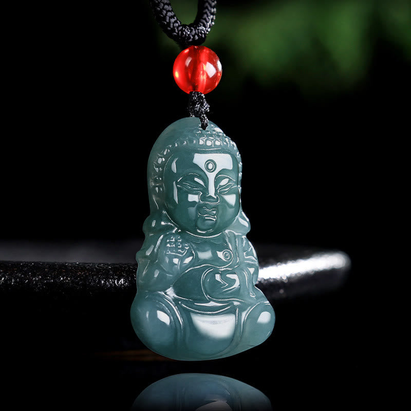 Collier pendentif Bouddha de la prospérité en jade réglable 60 cm