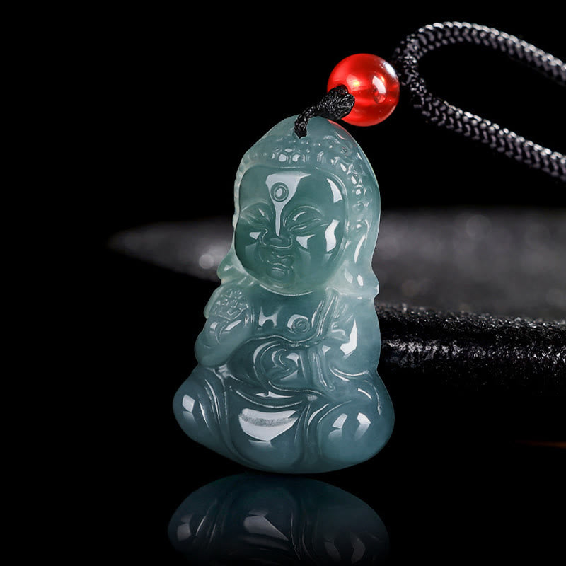 Collier pendentif Bouddha de la prospérité en jade réglable 60 cm