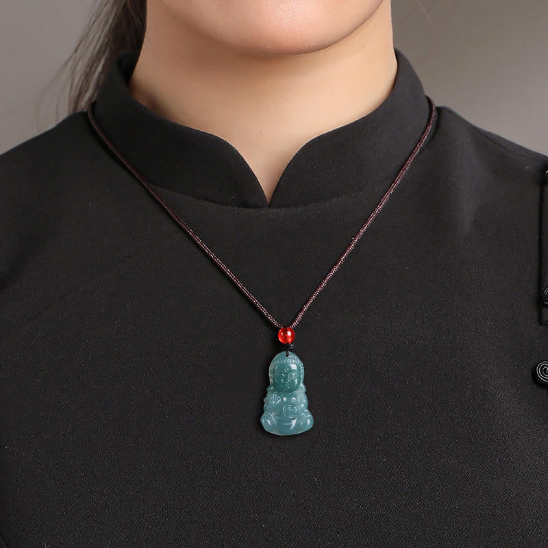 Collier pendentif Bouddha de la prospérité en jade réglable 60 cm