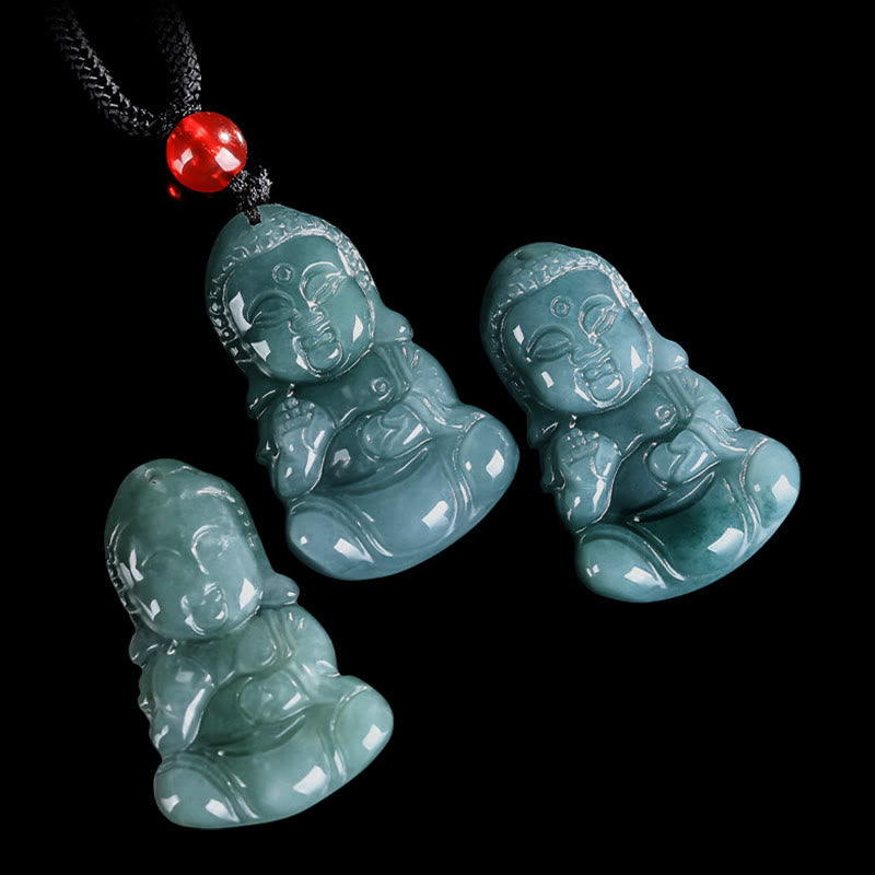 Collier pendentif Bouddha de la prospérité en jade réglable 60 cm