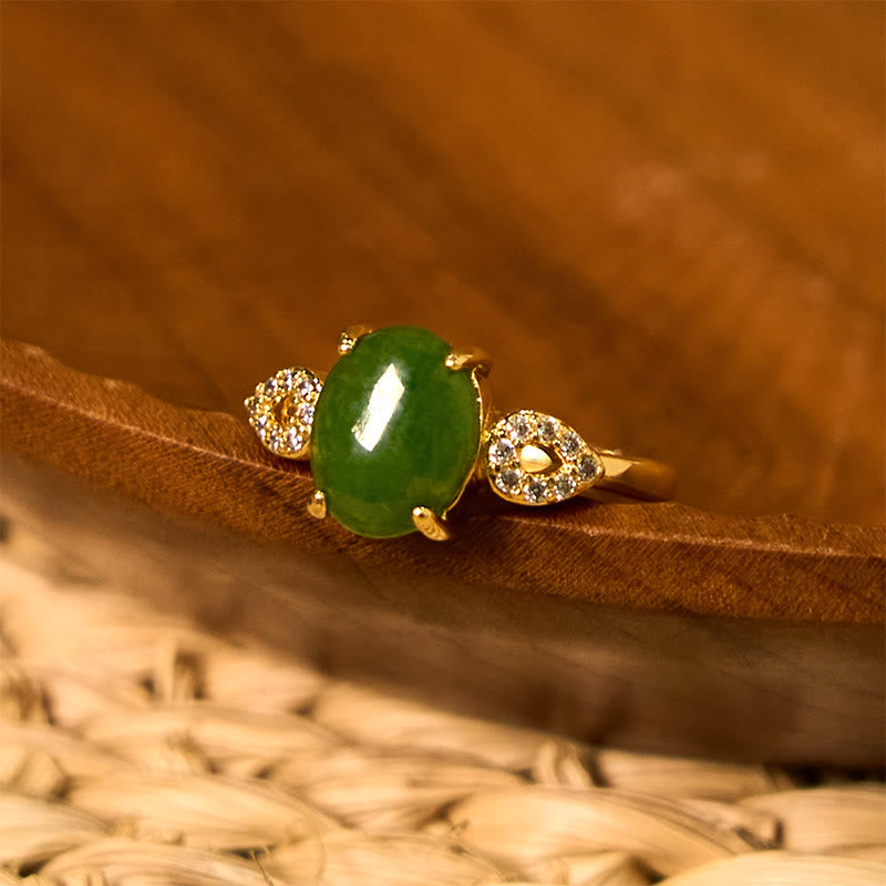 Bague de prospérité réglable en jade 8 x 10 mm avec boucle, or ou argent